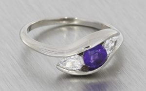 Angled Three stone amethyst and diamond engagement ring - Portfolio