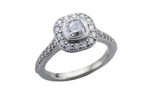 Iconic Tiffany inspired Halo cushion diamond Milgrain ring - Portfolio