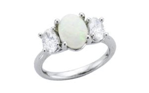 Diamond and Opal 3 stone vintage cathedral ring - Portfolio