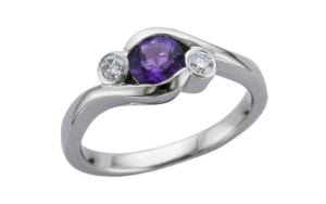 Contemporary 3 Stone Amethyst Diamond Engagement ring  - Portfolio
