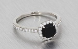Contemporary Cushion Cut Onyx & Diamond Halo Engagement Ring - Portfolio