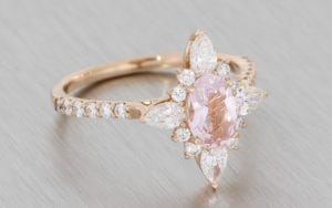 Romantic Rose Gold Ballerina Ring With A Beautiful Soft Pink Oval Morganite