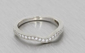Antique Inspired Fitted Wedding Band With Micro Prong Set Diamonds And Milgrain