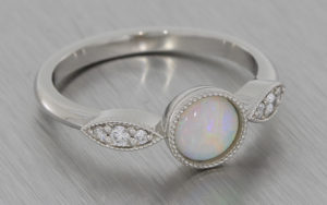 Platinum Opal Ring with Accent Diamonds