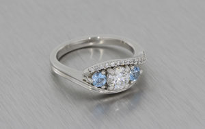 Three Stone Aquamarine & Diamond Platinum Ring