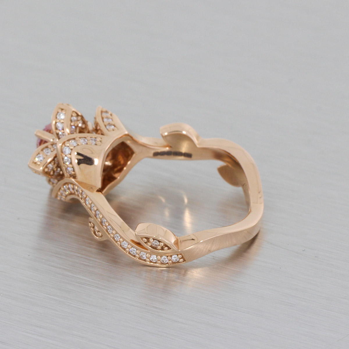 14ct Rose gold floral ring set with moissonite and pink CZ - Durham Rose