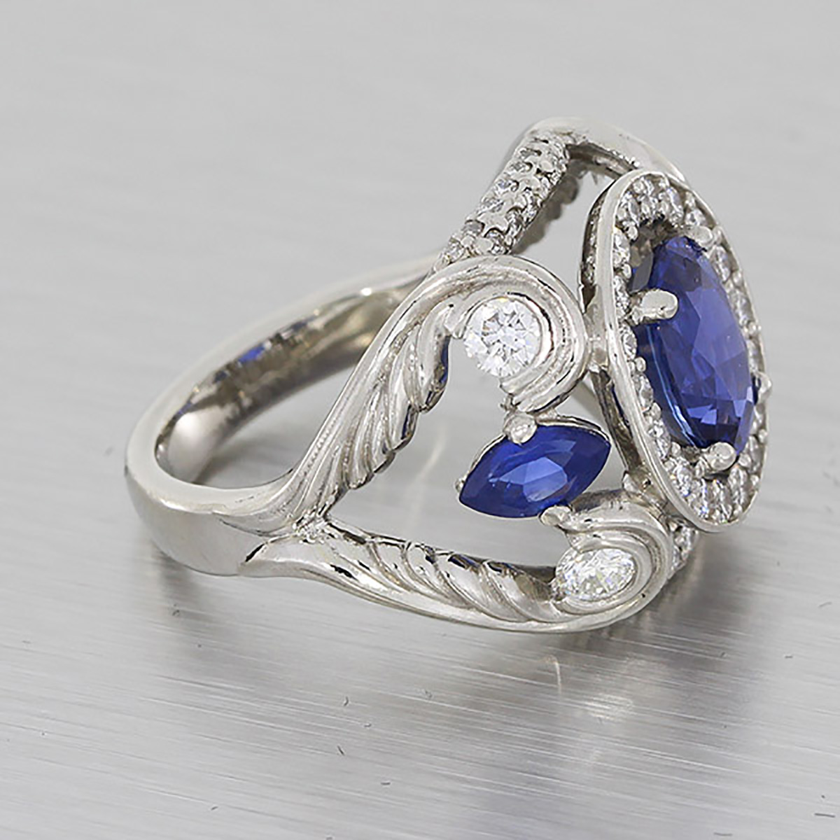 Blue Sapphire Platinum Diamond Engagement Ring JL PT LR 7024