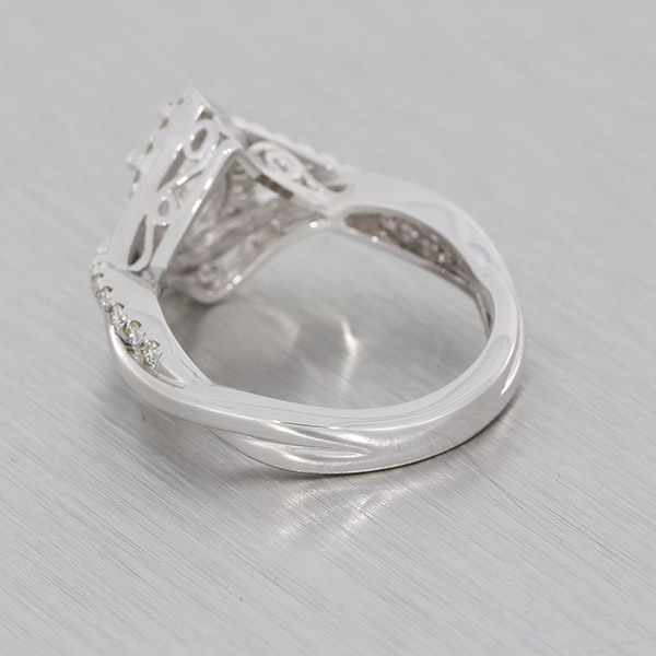 VVS 3/4 Cushion Halo Filigree Engagement Ring Setting 14K White Gold S –  Bliss Diamond