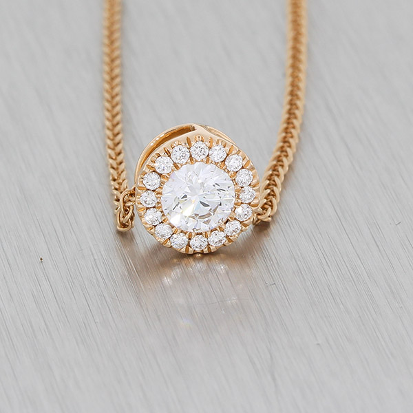 18K White Gold Cushion Cut Pink Diamond Pendant Double Halo Necklace 18  Chain