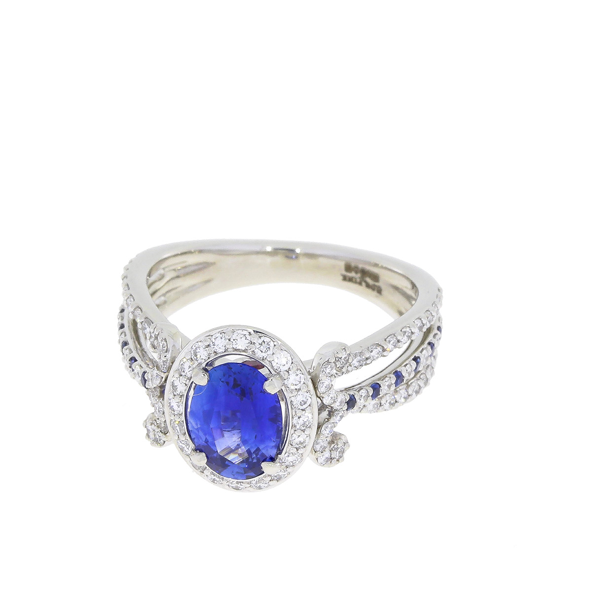 Vintage Sapphire Bridal Band Set with Diamond Halo and Hidden Ruby -  Portfolio - Durham Rose